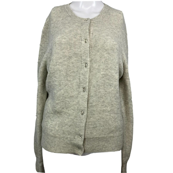 J Crew Cardigan Womens Sz M Gray Merino Wool Alpaca Sweater Rhinestone Buttons - Picture 1 of 10